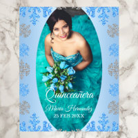 Quinceañera Ice Blue Silver Winter Snowflake