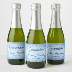 Quinceañera Ice Blue Silver Winter Snowflake Sparkling Wine Label