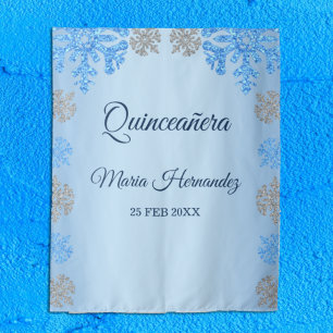 Quinceañera Ice Blue Silver Winter Snowflake Tapestry