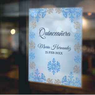 Quinceañera Ice Blue Silver Winter Snowflake Window Cling