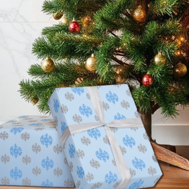 Quinceañera Ice Blue Silver Winter Snowflake Wrapping Paper (Creator Uploaded)