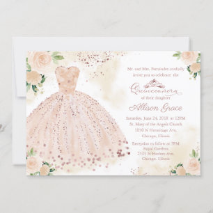 Quinceanera Invitation Bilingual Pink Blush Gown