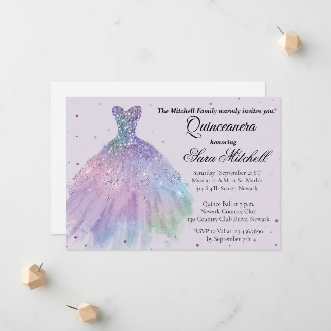 Quinceanera Invitation, Birthday Invite for sweet (Front/Back In Situ)