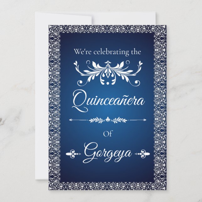 Quinceañera invitation card (navy) (Front)