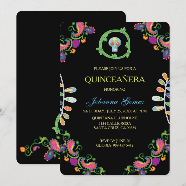 QUINCEAÑERA INVITATION DIA DE LOS MUERTOS (Front/Back)