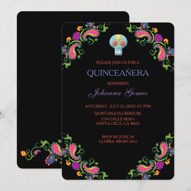 QUINCEAÑERA INVITATION DIA DE LOS MUERTOS (Front/Back)