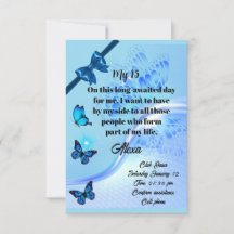 Quinceanera invitation digital butterfly blue