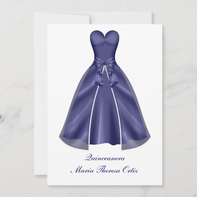 Quinceanera Invitation Elegant Blue Gown Invite (Front)