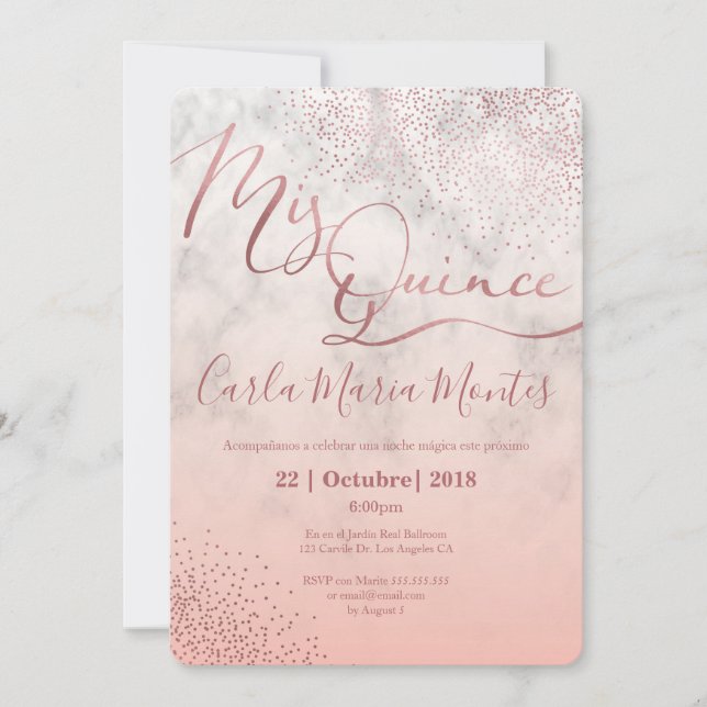 Quinceanera invitation Faux rose gold, quince (Front)
