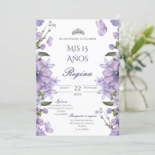 Quinceañera Invitation for Purple Flowers