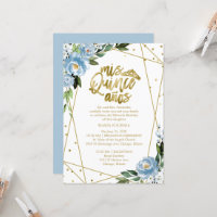 Quinceanera Invitation Gold Foil Dusty Blue Floral