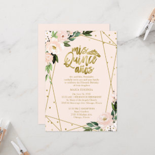 Quinceanera Invitation Gold Foil Pink Blush Floral