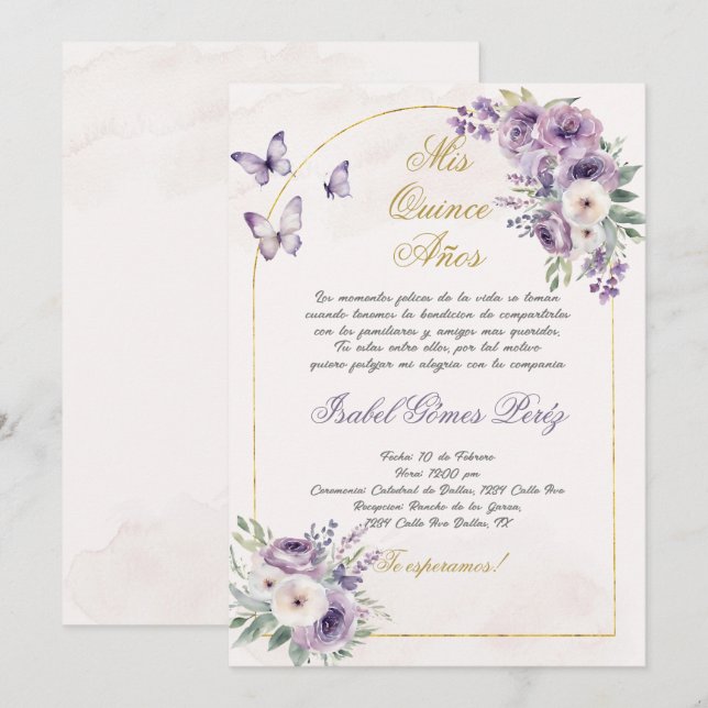 Quinceanera invitation in Spanish (Front/Back)