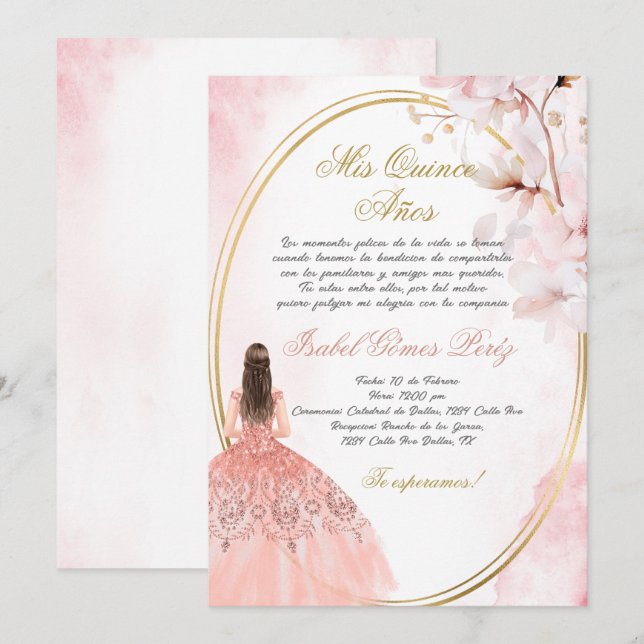 Quinceanera invitation in Spanish (Front/Back)