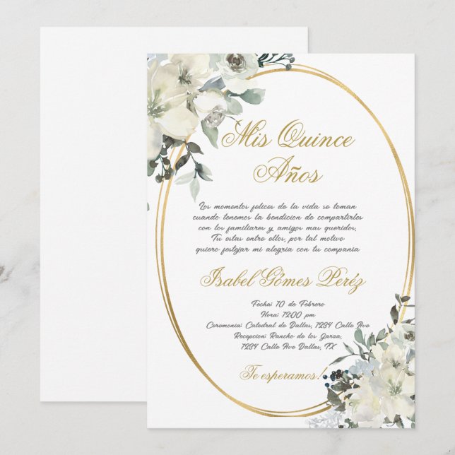 Quinceanera invitation in Spanish (Front/Back)