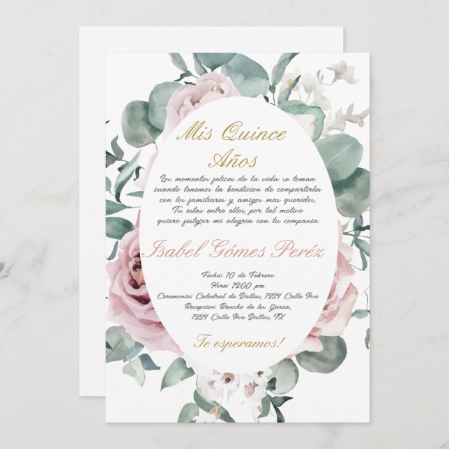 Quinceanera invitation in Spanish (Front/Back)