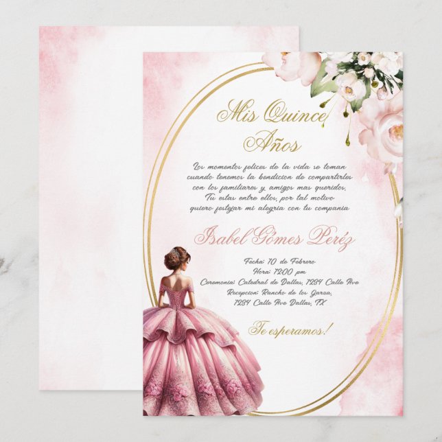Quinceanera invitation in Spanish (Front/Back)