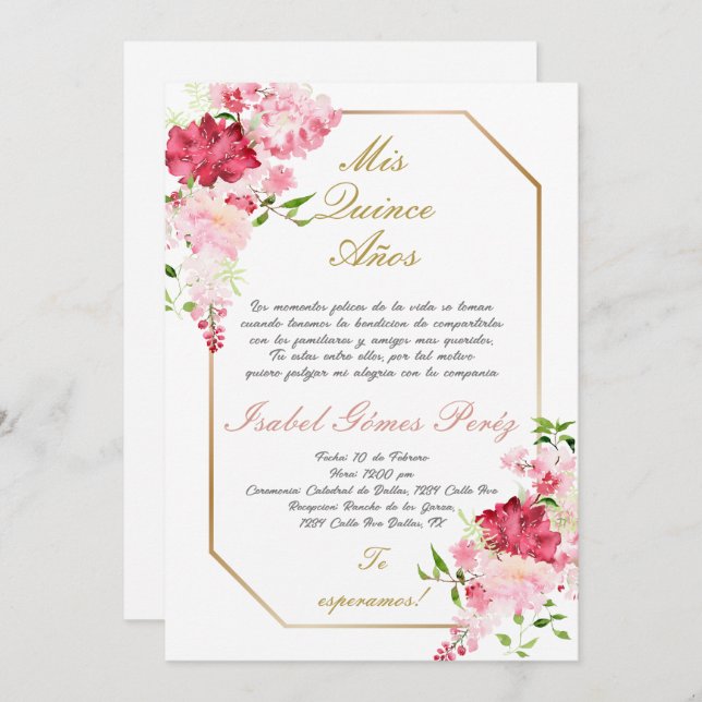Quinceanera invitation in Spanish (Front/Back)