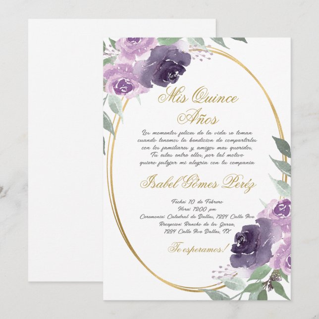 Quinceanera invitation in Spanish (Front/Back)