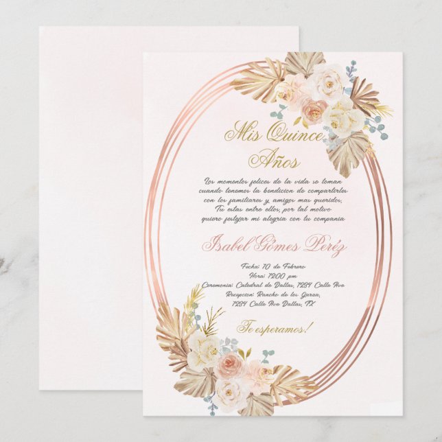 Quinceanera invitation in Spanish (Front/Back)