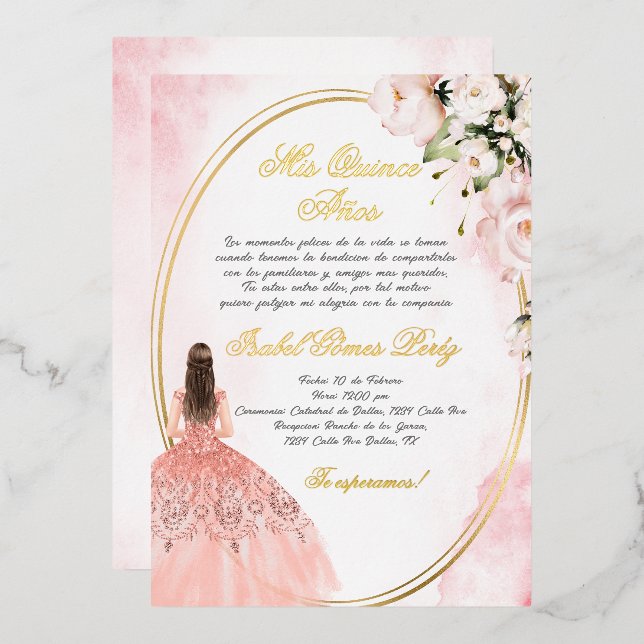 Quinceanera invitation in Spanish (Front/Back)