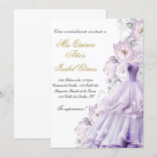 Quinceanera invitation in Spanish con vestido