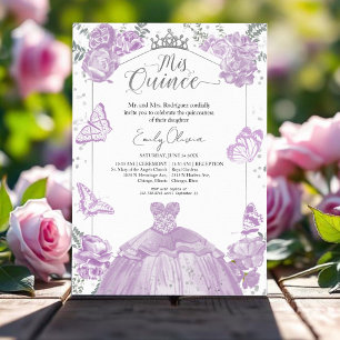 Quinceanera Invitation Lavender Dress Floral