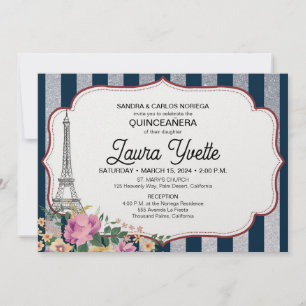 Quinceañera Invitation, Paris Theme, Eiffel Tower Invitation