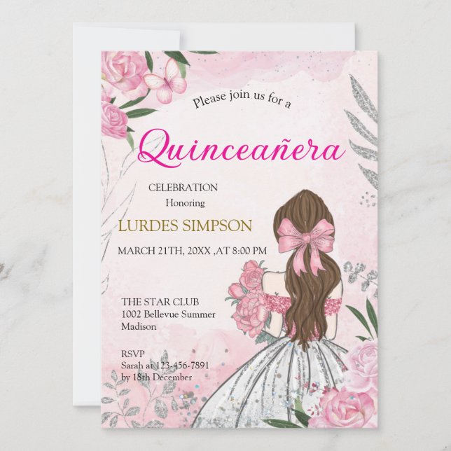  Quinceañera invitation Pink  (Front)