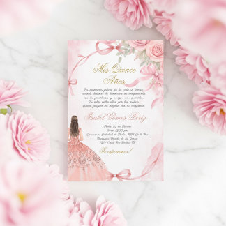 Quinceanera invitation pink coquettein Spanish
