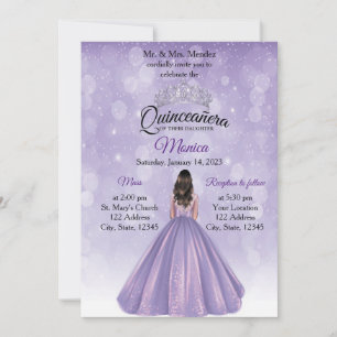 Quinceañera invitation Purple and Silver