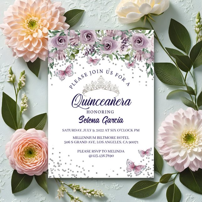Quinceañera Invitation – Purple Floral & Butterfly (Creator Uploaded)