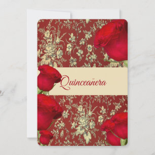 Quinceanera Invitation,  Red Roses, Custom Invitation