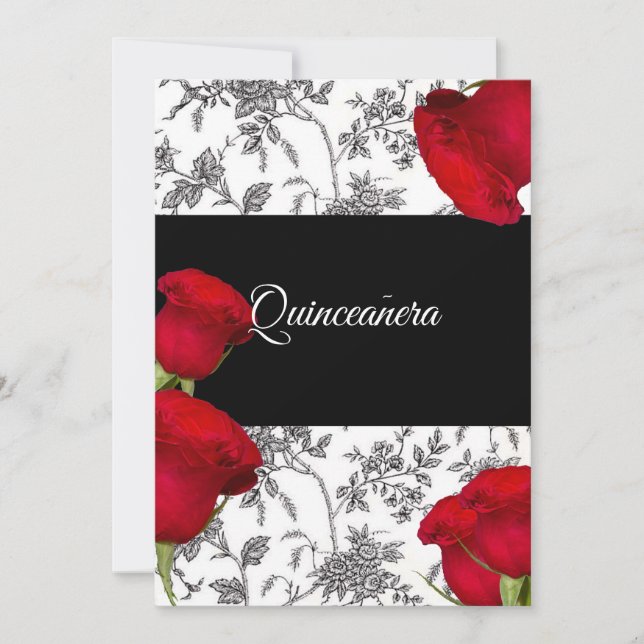 Quinceanera Invitation,  Red Roses, Custom Invitation (Front)