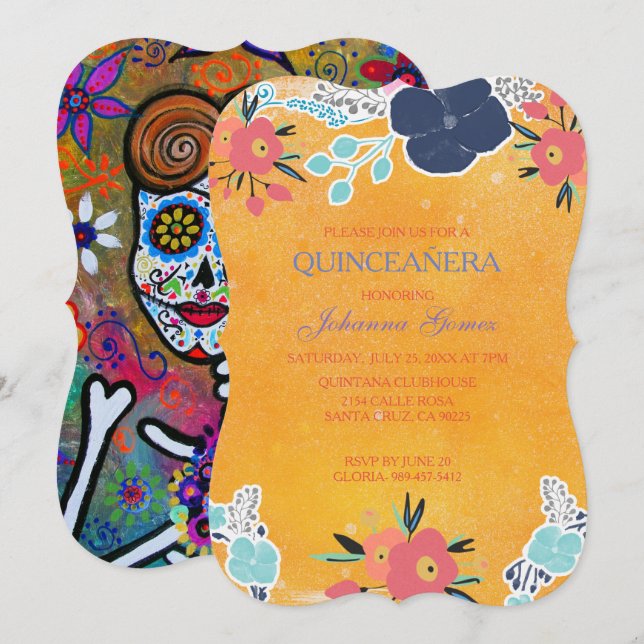 QUINCEAÑERA INVITATION ROCKABILLY DAY OF THE DEAD (Front/Back)