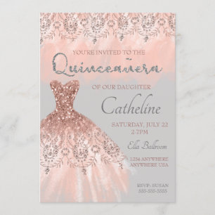 Quinceanera Invitation rose gold, 15th birthday