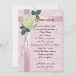 Quinceanera Invitation satin lace and white rose