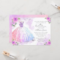 Quinceanera Invitation Silver Pastel Colour Gown