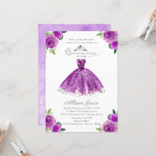 Quinceanera Invitation Spanish Purple Gown Floral