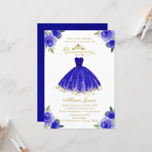 Quinceanera Invitation Spanish Royal Blue Gown