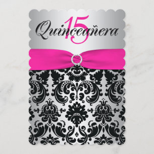 Quinceanera Invite   PRINTED RIBBON Pink, Black