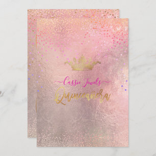 Quinceanera Iridescent Confetti+Princess Crown Invitation