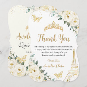 Quinceañera Ivory Floral Paris Eiffel Sweet 16 Thank You Card