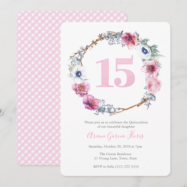 Quinceañera Latina 15th Birthday Party for Girl Invitation (Front/Back)