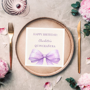 Quinceanera lavender bow ivory luncheon napkin