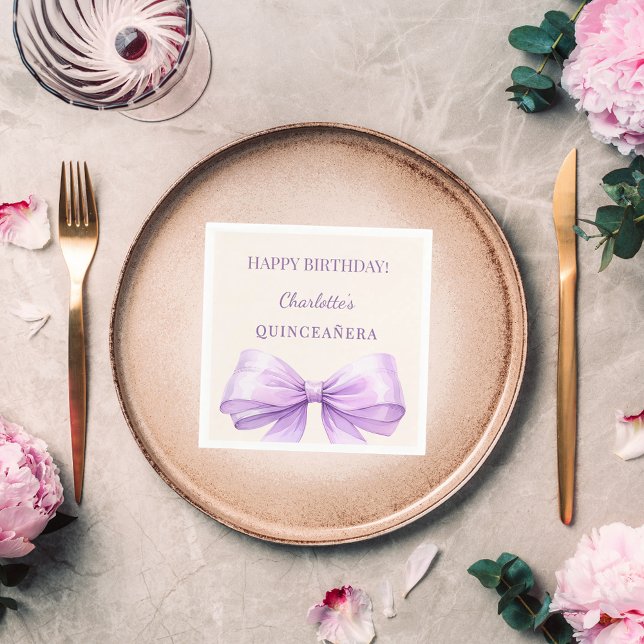 Quinceanera lavender bow ivory napkin (Creator Uploaded)
