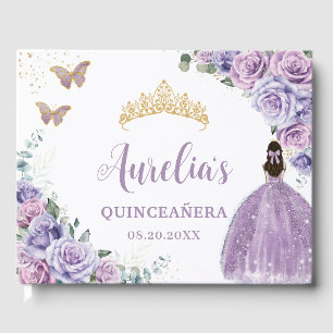 QUINCEAÑERA Lavender Lilac Purple Floral Princess Guest Book