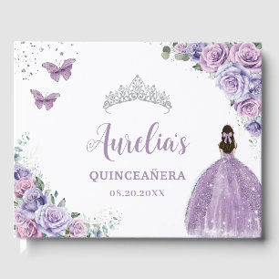 QUINCEAÑERA Lavender Lilac Purple Floral Princess Guest Book