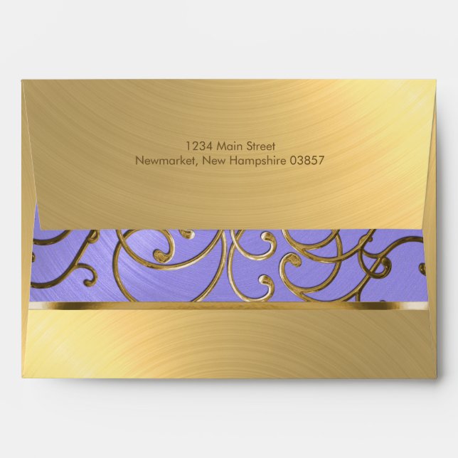 Quinceanera Lavender Purple and Gold Filigree Envelopes (Back (Top Flap))