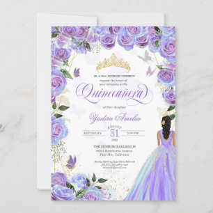 Quinceanera Lavender Purple Elegant Butterfly  Inv Invitation